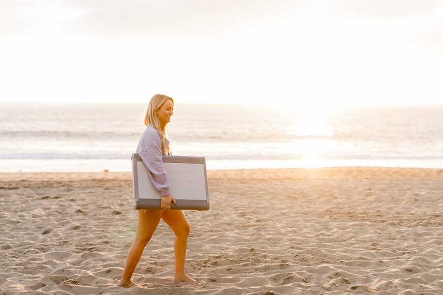 carrying goportable near the sea and water