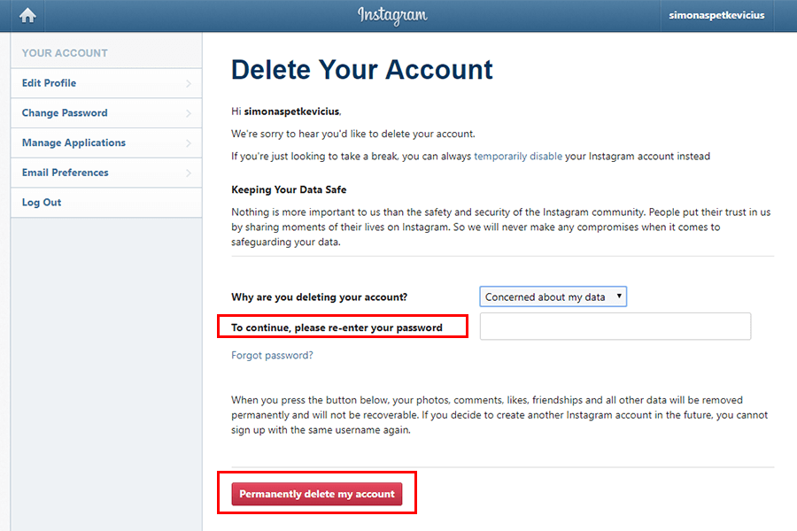 Delete your Instagram permanently